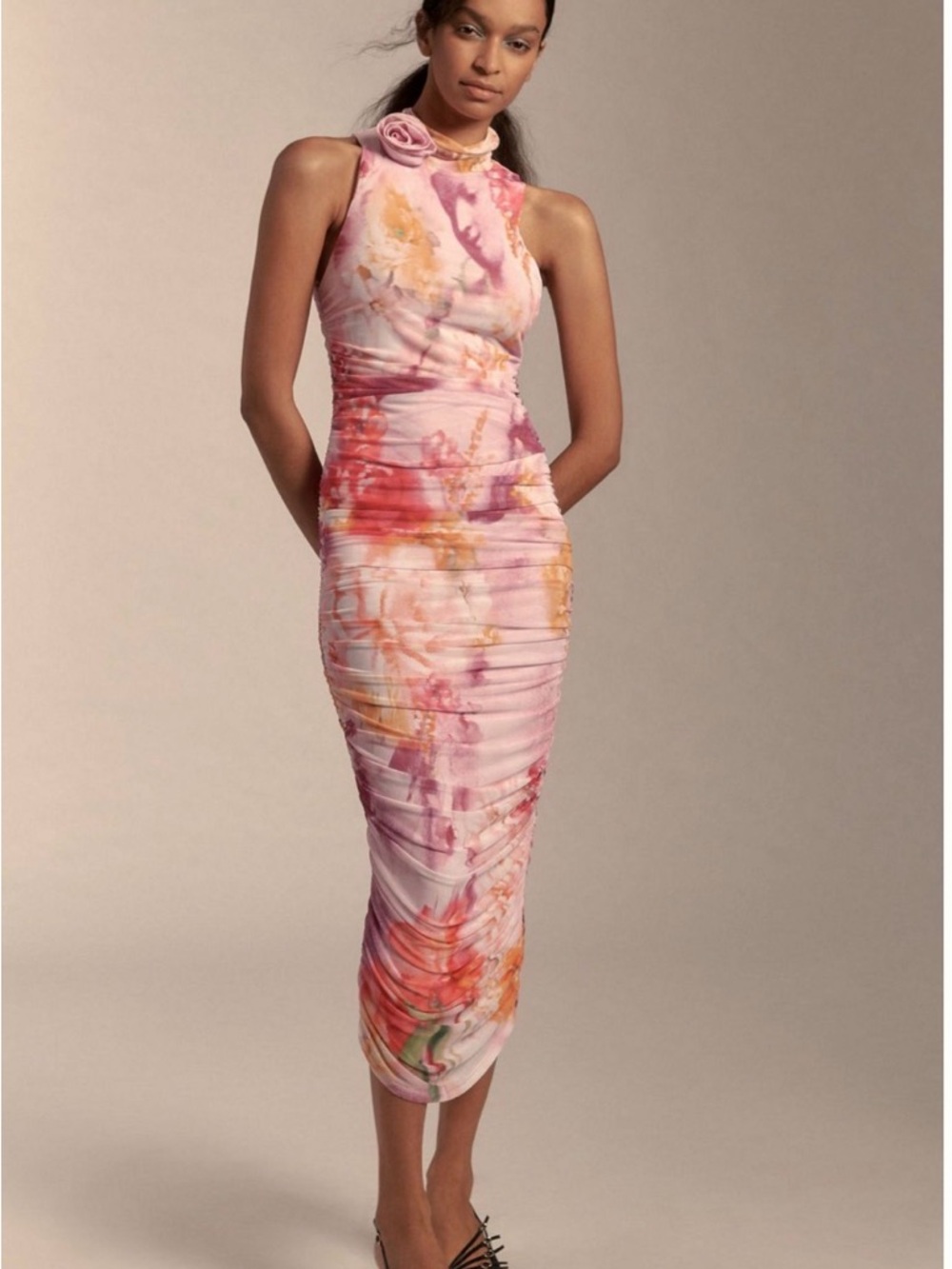 AFRM Pink Floral Watercolor Midi Dress